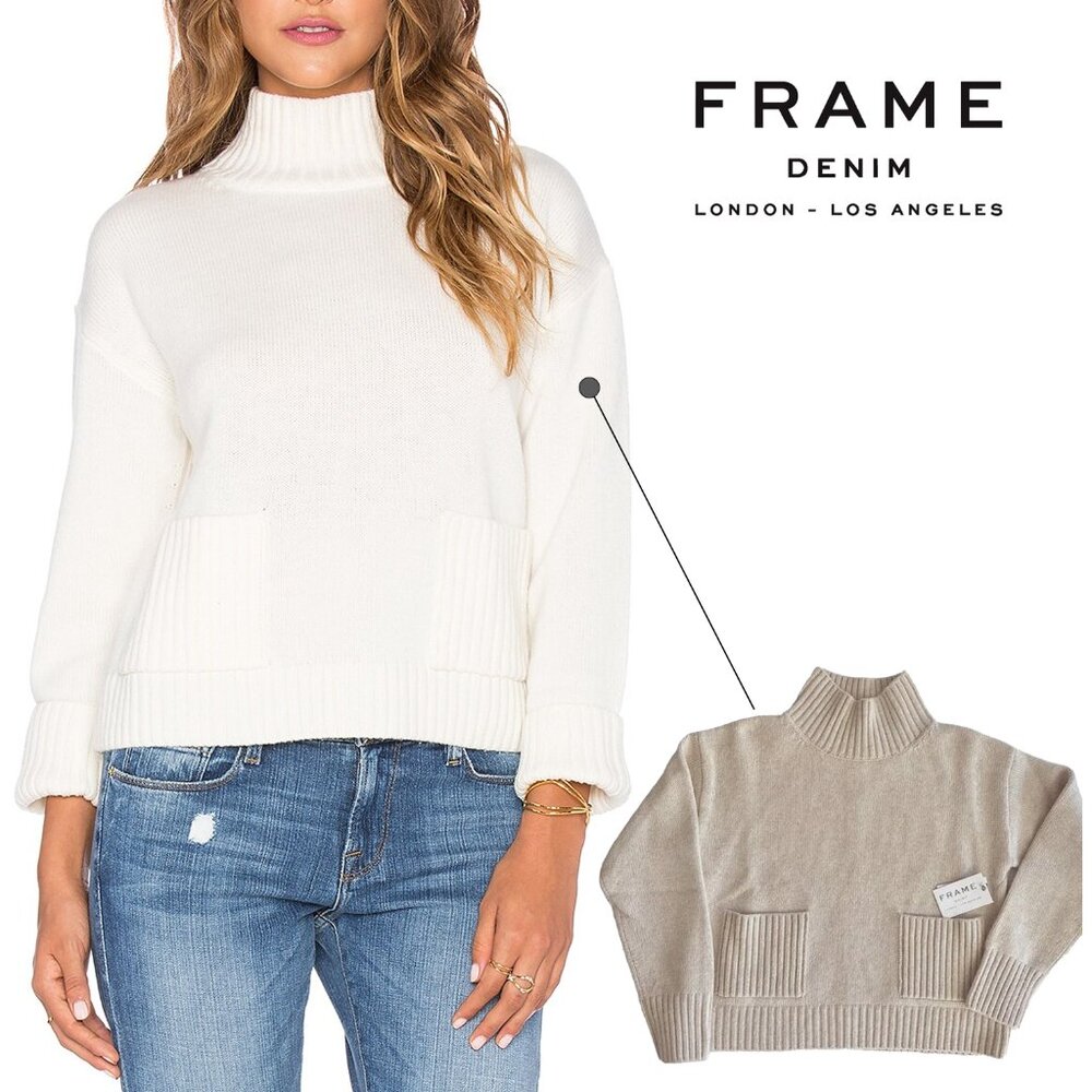 NWT Frame Denim Le Crop Patch Pocket Cashmere Sweater Pullover Oatmeal Small